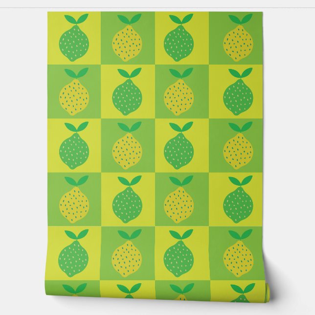 Papier Peint Citron vert et jaune à carreaux  (Déroulement)