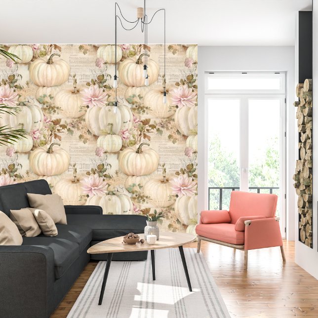 Papier Peint Citrouille blanc mignon Automne Halloween Fête Enf (Créateur téléchargé)