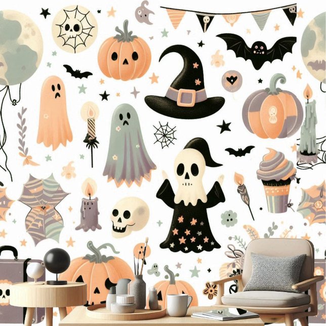Papier Peint Citrouille Jack Sorcière Casquette Crâne Boo Cobwe (Pumpkin Jack Witch Hat Skull Boo Cobweb Fall Decor Wallpaper)
