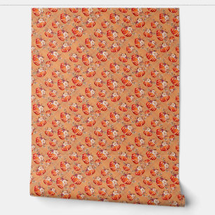 Papier Peint Citrouille plaid crème orangée automne motif