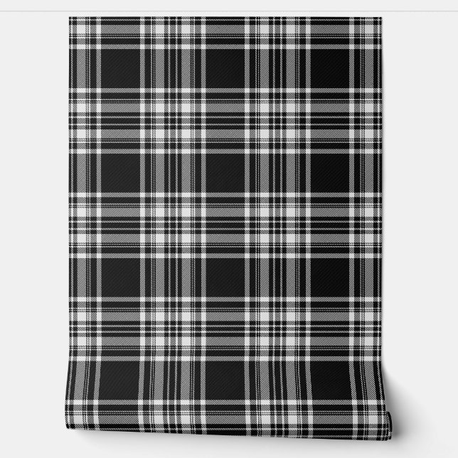 Papier Peint Clan écossais tartan noir et blanc Stewart (Déroulement)