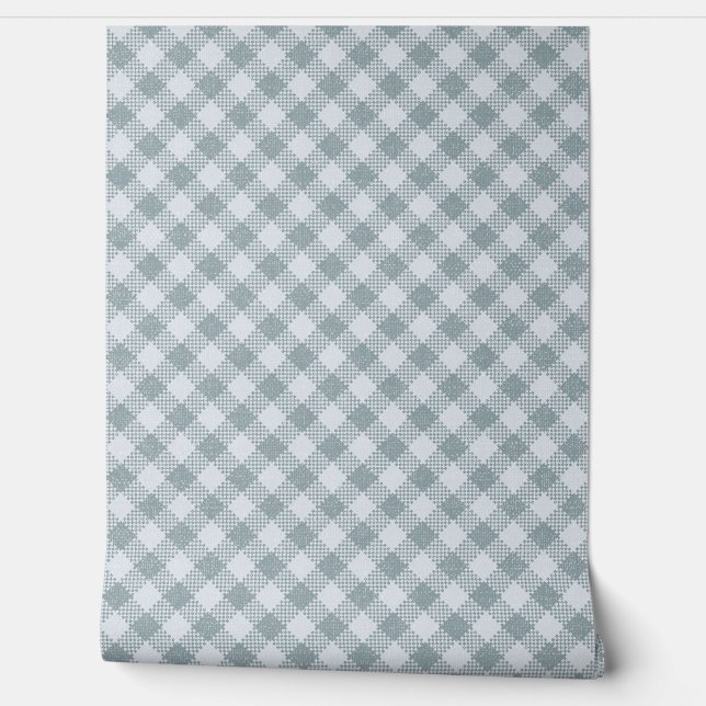 Papier Peint Classic Buffalo Check Plaid Dusty Blue n White (Déroulement)
