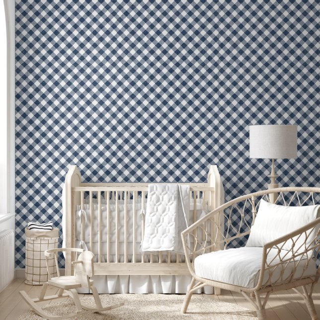 Papier Peint Classic Buffalo Check Plaid Marine Bleu et Blanc (Enfants)