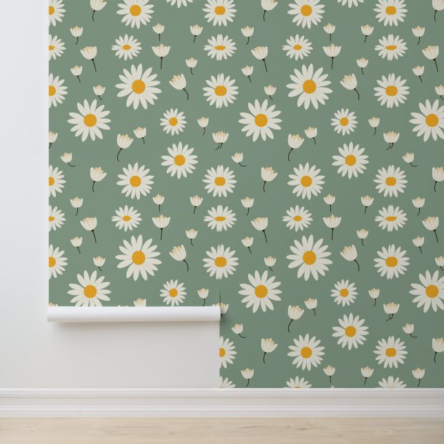 Papier Peint Classic Daisy Vintage Inspiré Sage Green (Application)