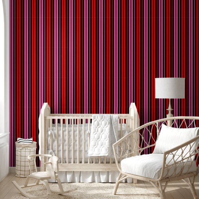 Papier Peint Classique design à rayures verticales rouge noir e (Enfants)