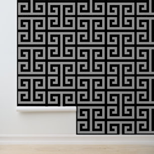 Papier Peint Clé grecque grande gris argent et noir