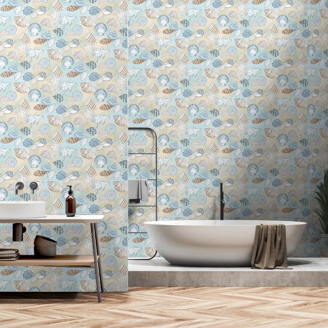 Papier Peint Coastal Decor Beach Seashells (Salle de bain)