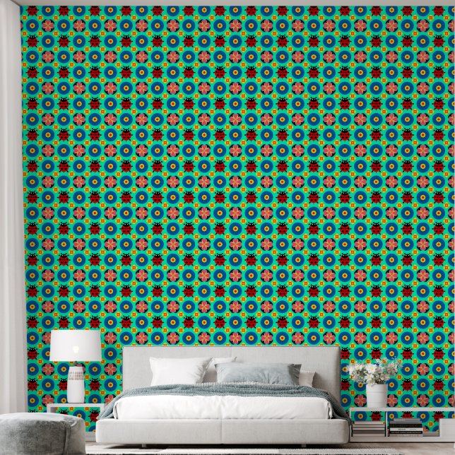 Papier Peint Coccinelles et fleurs colorées (Chambre à coucher)