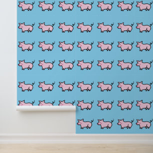 Papier Peint cochons roses mignons en bleu