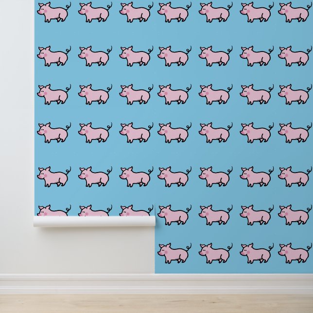 Papier Peint cochons roses mignons en bleu (Application)