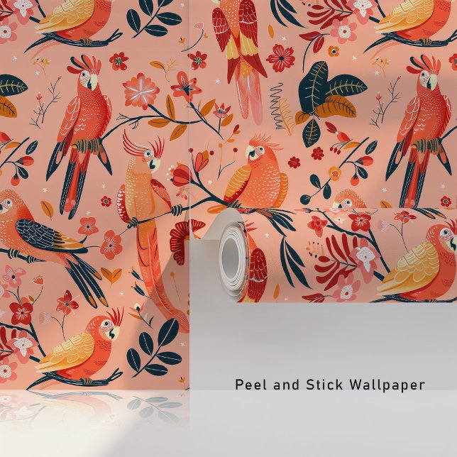 Papier Peint Cockatoès tropicaux dans les fonds d'écran en fleu (Créateur téléchargé)