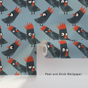 Papier Peint Cockatoos de dessin animé espiègles sur fond bleu