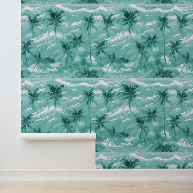 Papier Peint Cocotier tropical turquoise (Application)