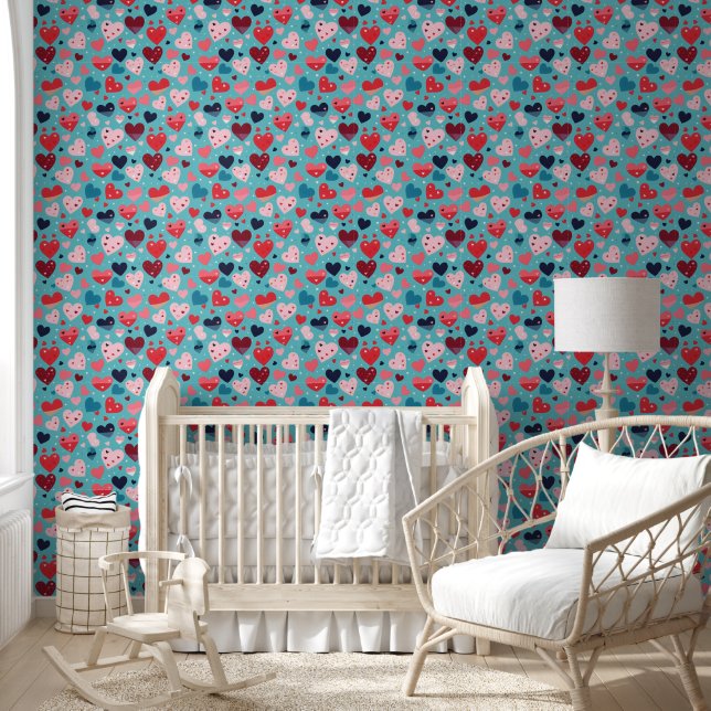 Papier Peint Coeurs colorés Motif mignon (Enfants)