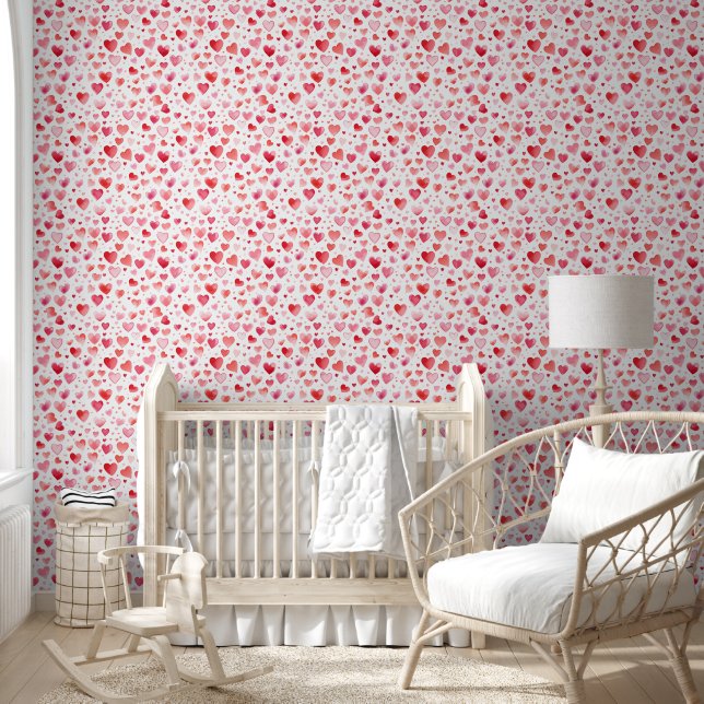 Papier Peint Coeurs d'aquarelle rouge et rose (Enfants)