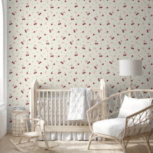Papier Peint Coeurs de cerises rouges mignons Bows sur blanc iv