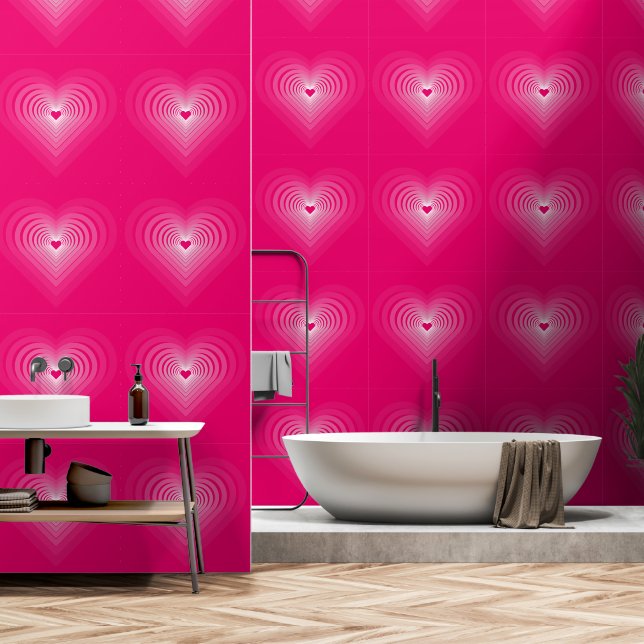Papier Peint Coeurs romantiques roses (Salle de bain)