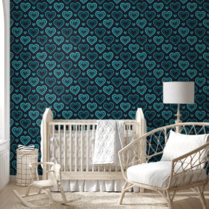 Papier Peint Coeurs turquoises