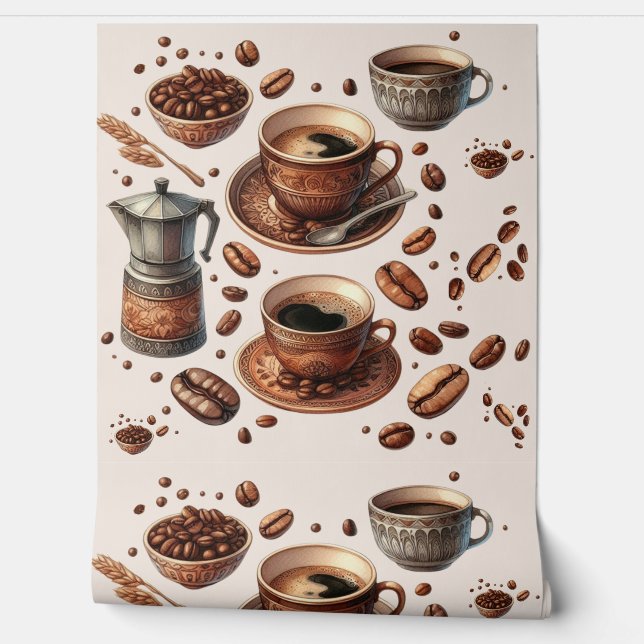 Papier peint Coffeecore Sticky Feature Mur Cuisine (Déroulement)