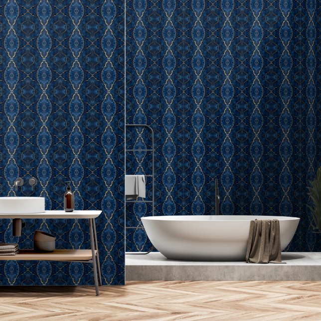 Papier Peint Collection de marbre bleu marine tendance (Salle de bain)