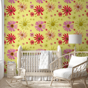 Papier Peint Coloré, Amusant, Cactus Zinnia Floral