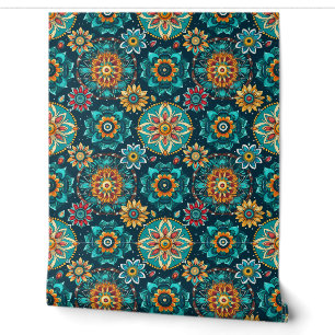 Papier Peint Coloré turquoise moderne Boho Aquarelle