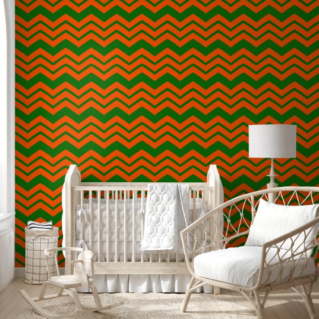 Papier Peint Conception de chevron en zigzag vert orange  (Enfants)