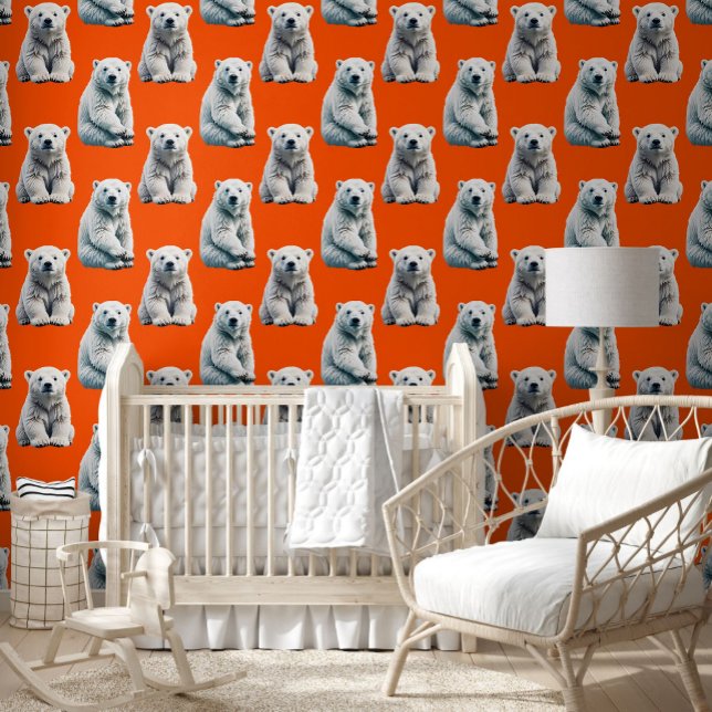 Papier Peint Conception de motif d'ours polaire sur orange  (Créateur téléchargé)