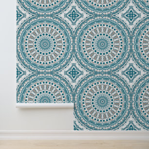 Papier Peint Conception de motif mandala bleu et taupe