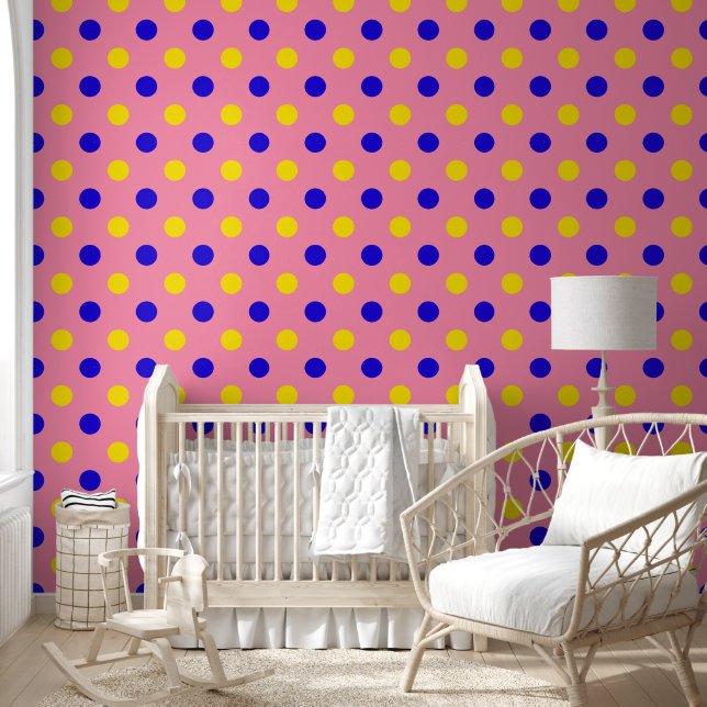 Papier Peint Conception de points polka rose bleu jaune  (Enfants)
