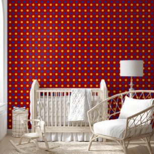 Papier Peint Conception de points polka rouges bleus jaunes