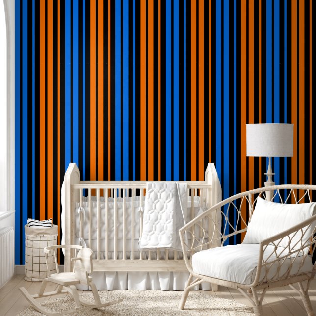 Papier Peint Conception de rayures verticales bleu orange bleu  (Enfants)