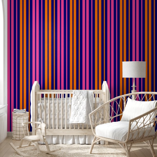 Papier Peint Conception de rayures verticales orange bleu rose  (Enfants)