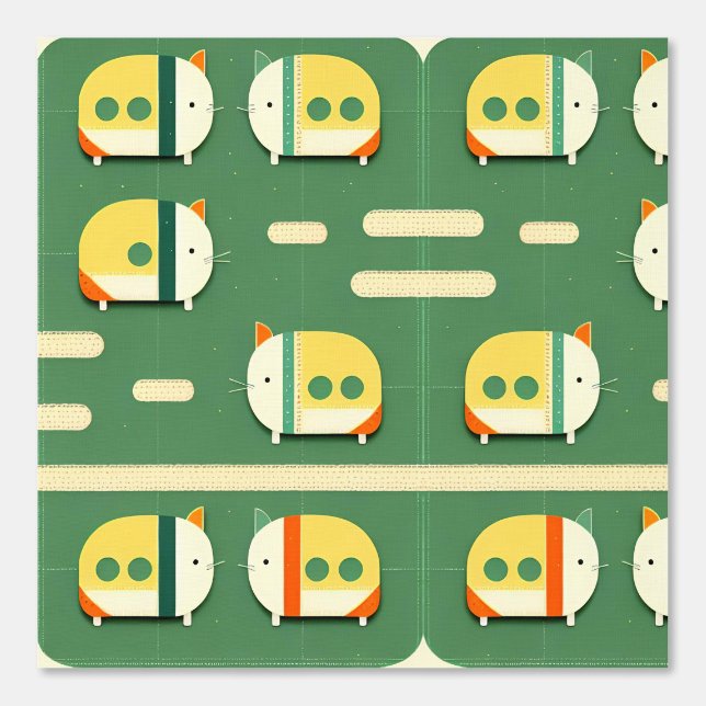 Papier Peint Conception De Train De Cartoon D'Inspiration Chat (Recto)