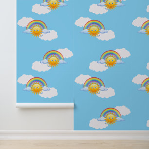 Papier Peint Conception Sun, Nuages et Arcs-en-ciel