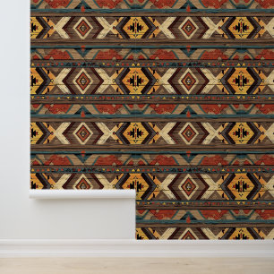 Papier Peint cool Aztec Western faux bois carrelé motif