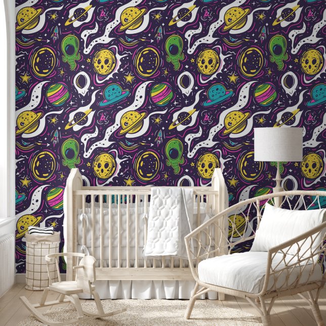 Papier Peint Cool bébé espace extra-terrestre carrelé (Enfants)