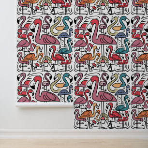 Papier Peint Cool Funny Flamant rose rose Oiseaux Abstraits