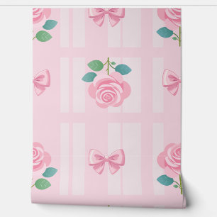 Papier Peint Coquette Plaid Ribbon et rose Rose