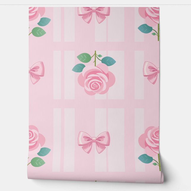 Papier Peint Coquette Plaid Ribbon et rose Rose (Déroulement)
