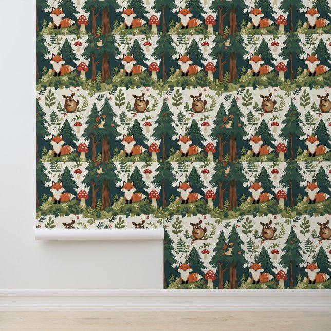 Papier Peint Cosy Forest Champhroom and Wildlife Peel and Stick (Application)