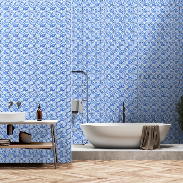 Papier Peint Côte d'Amalfi | Carrelage bleu méditerranéen espag (Salle de bain)