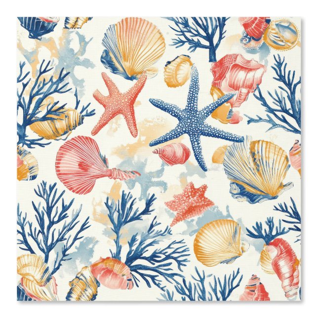 Papier Peint Côtière rustique - Coquillages, Starfish, Reef (10 (Recto)