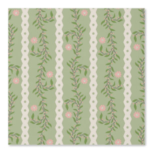 Papier Peint Cottagecore Bandes Florales Montantes sur Vert Sau