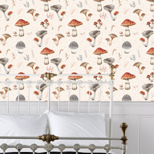 Papier Peint Cottagecore Champignons rouges et gris