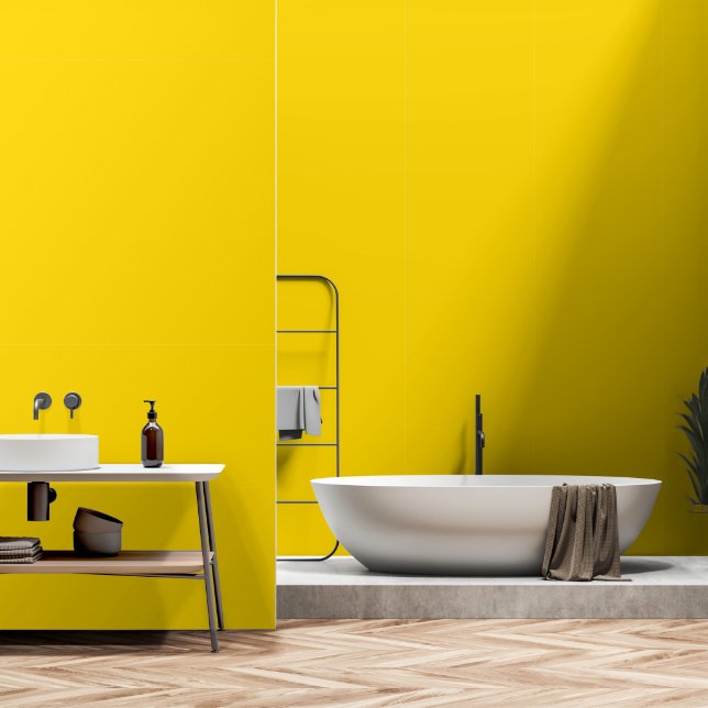 Papier Peint Couleur uni jaune soleil moderne (Salle de bain)