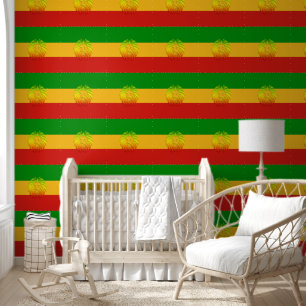 PAPIER PEINT COULEURS À DRAPEAU RASTAFARI - AVEC LIT