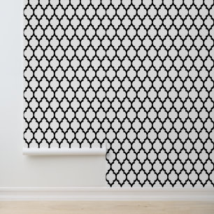 Papier Peint Couleurs DIY Moroccain Quatrefoil #4 Noir Blanc