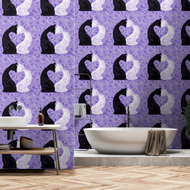 Papier Peint Couple Chat Love (Salle de bain)