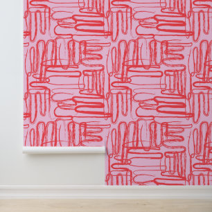 Papier Peint Courbe rose ondulée Gribouillis Abstrait Moderne